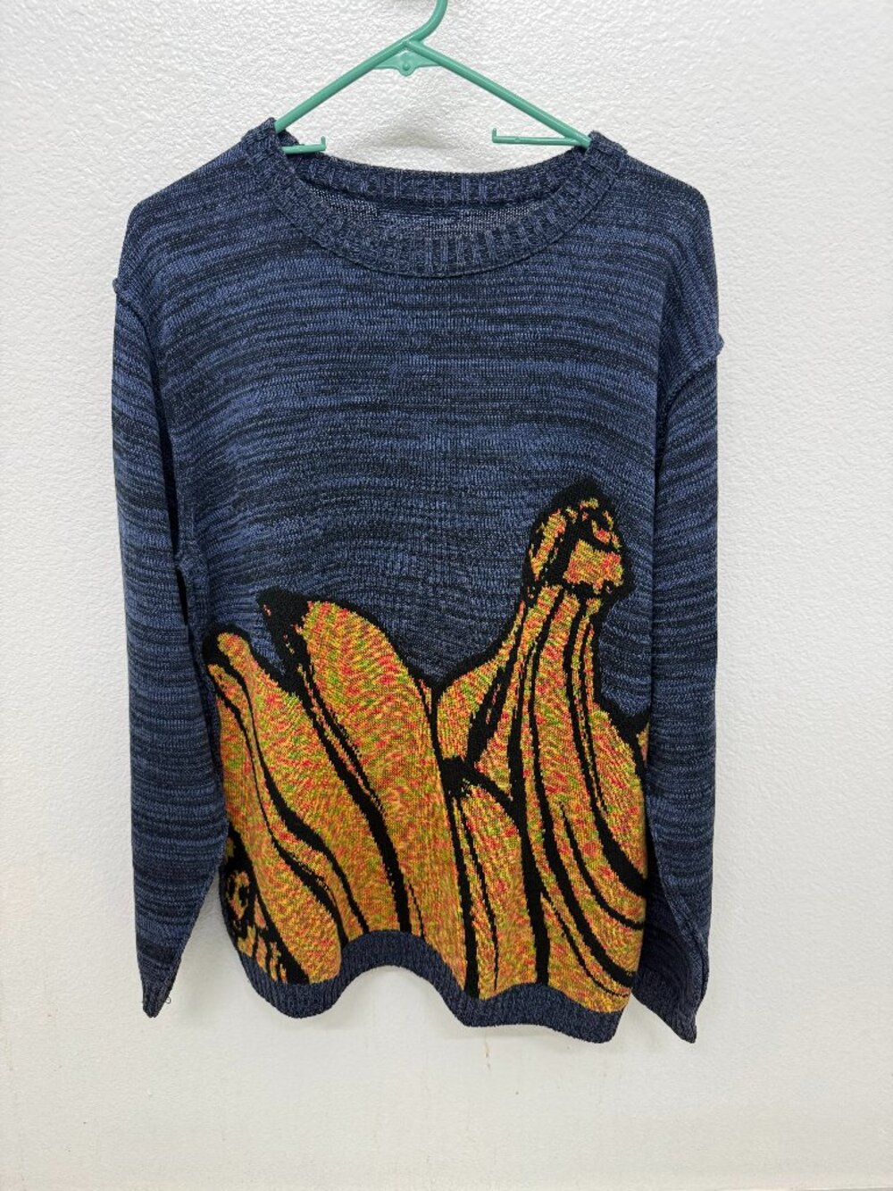Issey Miyake Men Blue Knit Sweater with Abstract Graphic Design
